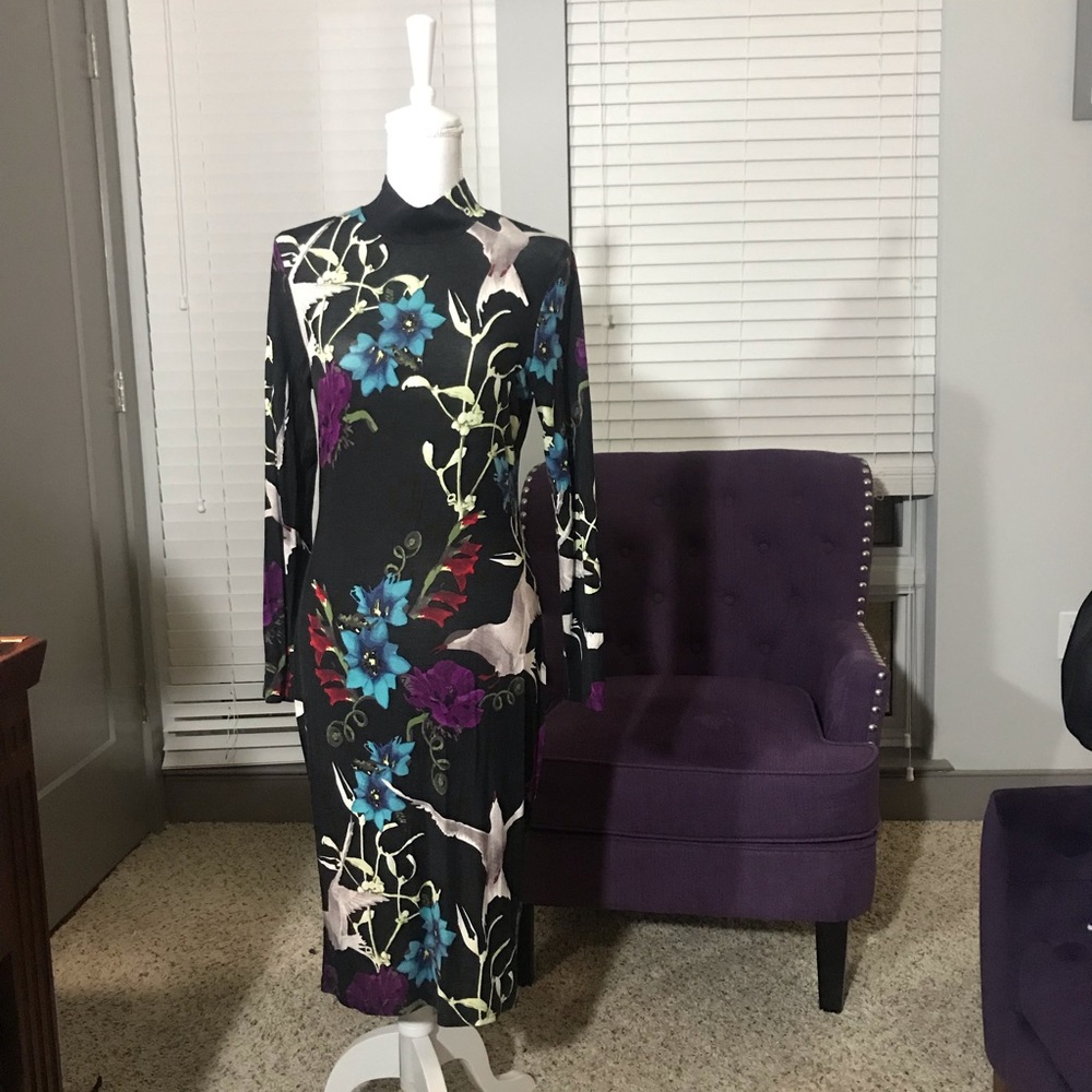 Black floral long fitted dress